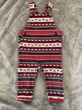 Joe Fresh Hockey Stick Red White and Black Patterned Overalls - Kids One Piece
